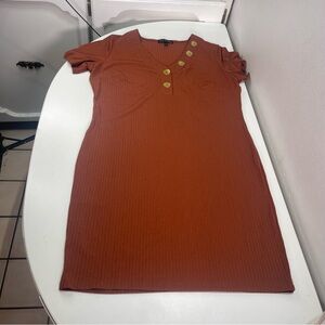 Women Plus Size 2X Orange Casual Midi Knee Length Big Button Dress  Derek Heart